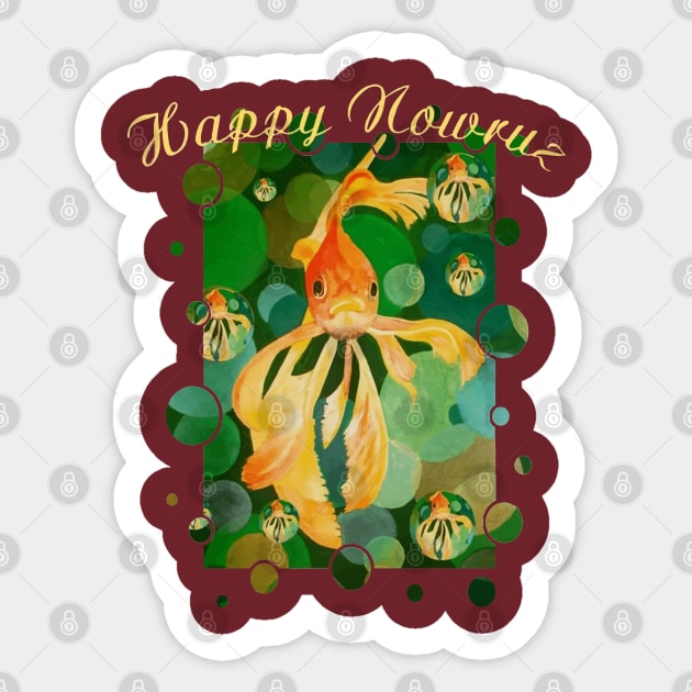 Happy Nowruz Cat New Year Goldfish In Green Sea Sticker by taiche